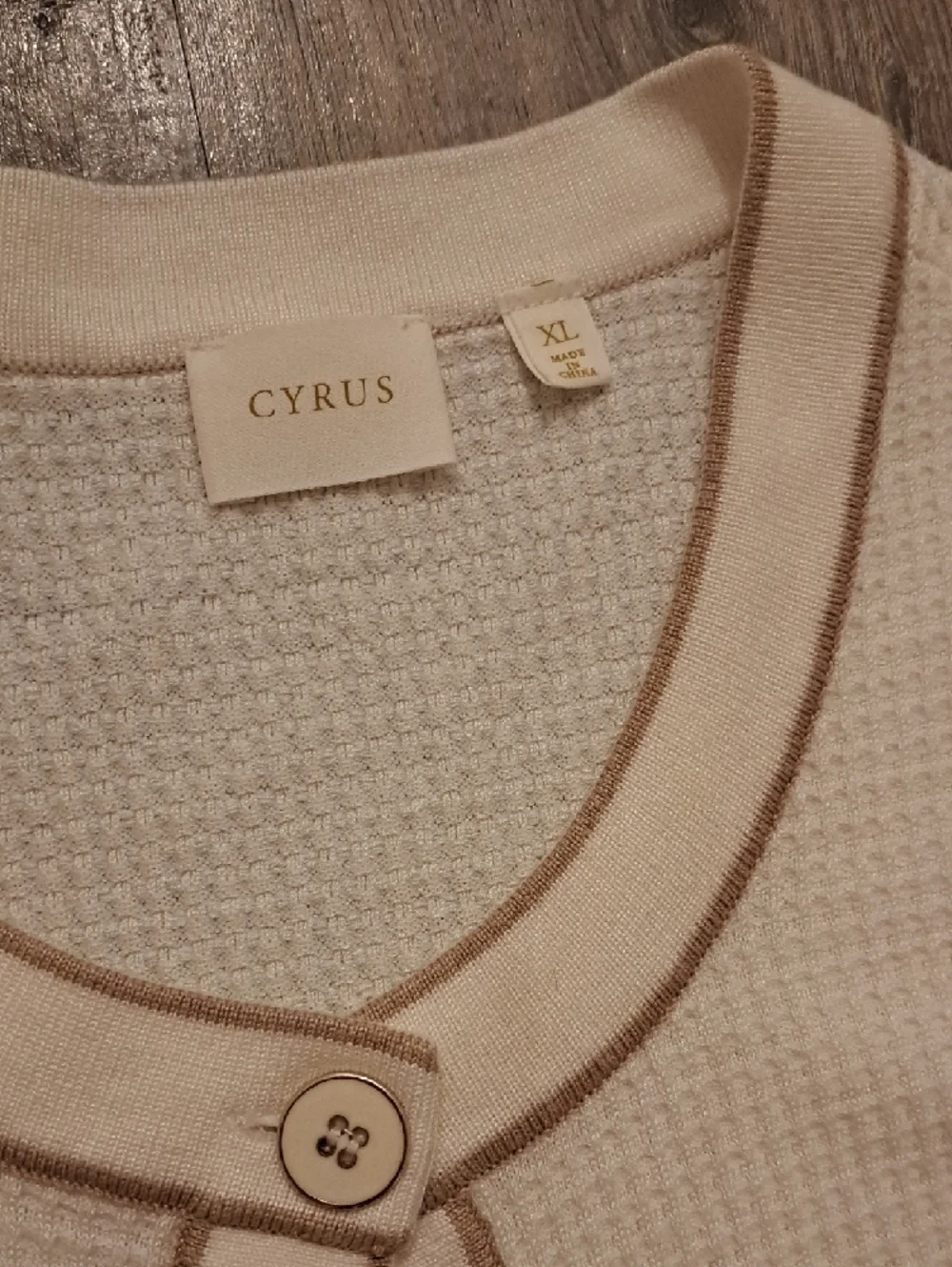 Cyrus Cream Cardigan with Tan Trim - Picture 2 of 5
